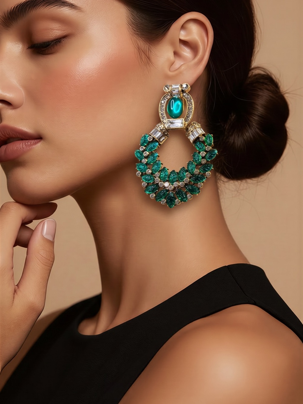 Catwalk Jon Emerald Green Crystal Hoop Statement Earrings